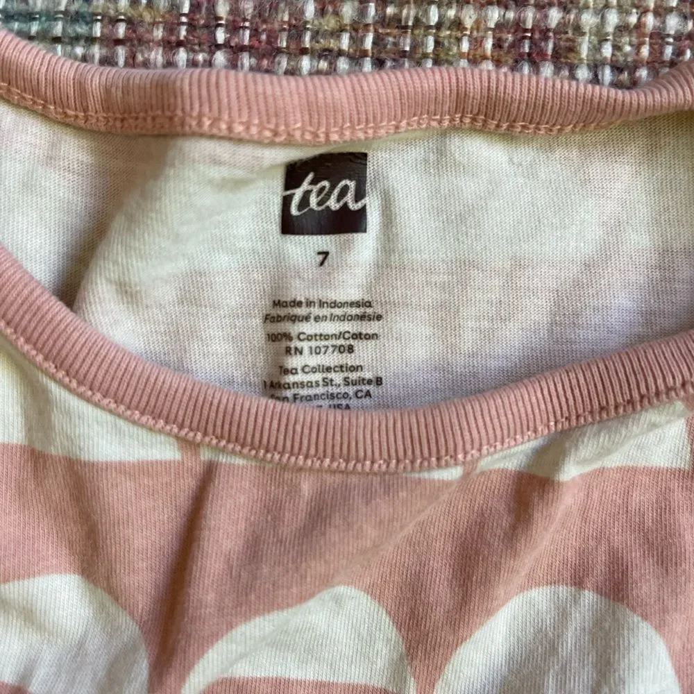 Tea Collection Girls 7 Pink and White Half moon Patterned sleeveless Dress